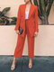 Solid Double Breasted Pocket Long Sleeve Two Pieces Suit - Orange