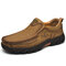 Men Genuine Leather Hole Non Slip Comfy Outdoor Slip On Casual Shoes - Khaki