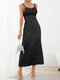 Solid Color Backless Maxi Sleeveless Sexy Dress For Women - Black