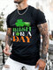 Mens Clover Letter Print Crew Neck St Patrick's Day Short Sleeve T-Shirts Winter - Black