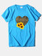 Leopard Sunflower Print Short Sleeves Casual T-shirt For Women - Blue