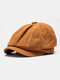 Men Cotton Solid Color Elastic Adjustable Newsboy Hat Octagonal Hat Beret Flat Cap - Brown