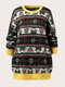 Plus Size Casual Cartoon Tribal Print Patchwork Loose Sweater - Green