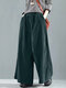 Corduroy Solid Color Elastic Waist Pocket Wide Leg Loose Pants - Green