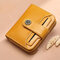 Genuine Leather Retro Bifold Small Short Wallet Card Holder Purse For Women - Yellow