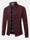 Mens Rib Knit Stand Collar Zip Up Casual Cardigans With Pocket - Red