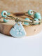 Vintage Blumenmuster Fächerförmiger Anhänger Geflochtene Perlen Wachs Seil Keramik Kupfer Armband - Blau