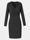 Solid Color V-neck Long Sleeve Plus Size Bodycon Dress for Women - Black