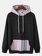 Mens Colorful Stripe Patchwork Kangaroo Pocket Casual Drawstring Hoodies - Black