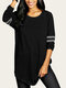 Striped Long Sleeve O-neck Casual Plus Size Blouse - Black