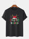 Mens Christmas Letter Print Crew Neck Short Sleeve T-Shirts - Black