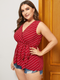 Striped Print Knotted Plus Size Casual Tank Top for Women - Red