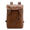 Faux Leather Large-capacity School Backpack Leisure Shoulder Bag For Men - Khaki