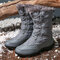LOSTISY Women Winter Warm Plush Waterproof Cotton Lace Up Mid Calf Snow Boots - Grey