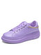 Large Size Women Lace-up Breathable Metal Chain Decor Platform Court Sneaker Shoes - Purple