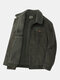 Mens Corduroy Plush Lined Button Front Cotton Casual Jackets With Pocket - Army Green