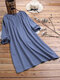 Vintage Solid Color Plus Size Dress with Pockets - Blue