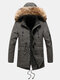 Mens Fleece Lined Winter Thicken Zip Detail Faux Fur Collar Hooded Coat - Army Green
