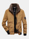 Mens Corduroy Plush Lapel Zip Front Casual Warm Jacket - Brown