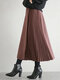 Solid Pleated Stitch Elegant Midi Skirt For Women - Purple
