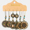 3 Pcs Bohemian Dreamcatcher Tassel Earrings Set Geometric Hollow Turquoise Pendant Long Earrings - 3