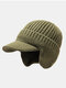 Men Acrylic Knitted Thickened Jacquard Solid Color Striped Ear Protection Warmth Baseball Cap - Army Green