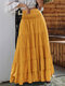 Women Solid Tiered Design Shirred High Waist Skirt - Yellow