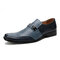 Men Stylish Color Blocking Square Toe Slip On Business Formal Dress Shoes - Blue