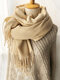 Women Artificial Cashmere Solid Color Tassel Warmth All-match Shawl Scarves - Beige