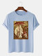 Plus Size Mens Vintage Mushroom Graphic Print Cotton Fashion Short Sleeve T-Shirt - Blue