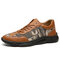 Men Hand Stitching Special Pattern Leather Splicing Lace Up Casual Shoes - Brown