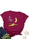 Banana Print Short Sleeve O-neck Loose Casual T-shirt For Women - Wine Red