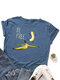 Banana Print Short Sleeve O-neck Loose Casual T-shirt For Women - Royal Blue