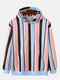 Mens Multi-Color Striped Loose Pullover Hoodies With Kangaroo Pocket - Light Blue