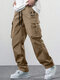Pantalon cargo ample imprimé sourire à la taille avec cordon de serrage pour hommes - Kaki
