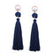 Fashion Pearl Tassels Dangle Earrings Ethnic Colorful Long Drop Earrings Gift for Women - Navy