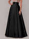 Women Solid Color Pleated Satin High Waist Skirt - Black