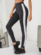Side Striped Print Long Sport Yoga Base Leggings for Women - Black