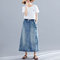 Install New Literary Simple Denim Embroidery Skirt Fat Mm Slim Slim Long Skirt - Light Blue