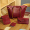 4PCS PU Leather Handbag Phone Bag Wallet Card Holder - Wine Red