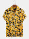 Mens Cotton Camo Graffiti Brush Dot Overall Printed Short Sleeve Shirt - Yellow