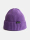 Unisex Solid Knitted Letters Label All-match Warmth Brimless Beanie Landlord Cap Skull Cap - Purple
