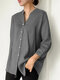 Solid Button 3/4 Sleeve V-neck Blouse For Women - Gray