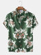 Mens Vintage Floral Violin Pattern Short Sleeve Shirts - Green