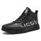 Men Black Stitching Comfort Round Toe High Top Sneakers - Black