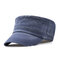Mens Vintage Solid Color Brim Flat Cap Breathable Washed Cotton Sun Hat Outdoor Sports Cap - Blue