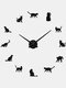 Cat DIY Three-dimensional Wall Sticker Wall Clock Living Room Decoration Clock Nordic Simple Clock Wall Clock - Black
