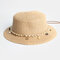 Men & Women Pearl Pendant Sequin Sun Hat outdoor Straw Hat - Khaki