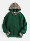 Mens Plaid Patchwork Designer Kangaroo Pocket Casual Hoodie - Green