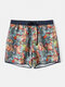 Tropical Pattern Printing Shorts Cargo Pocket Design Drawstring Lightweight Board Shorts for Men - Red